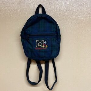 Vintage Walt Disney World Mickey Mouse Green Blue Plaid Mini Backpack
